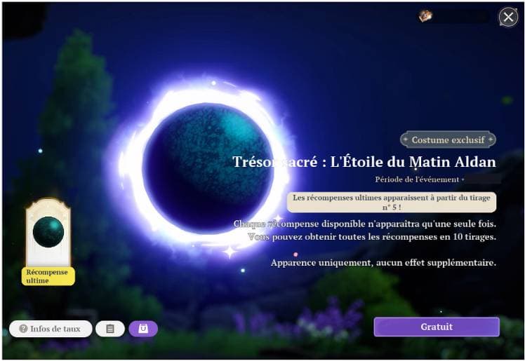 Trésor sacré : L'Étoile du Matin Aldan — Costume exclusif